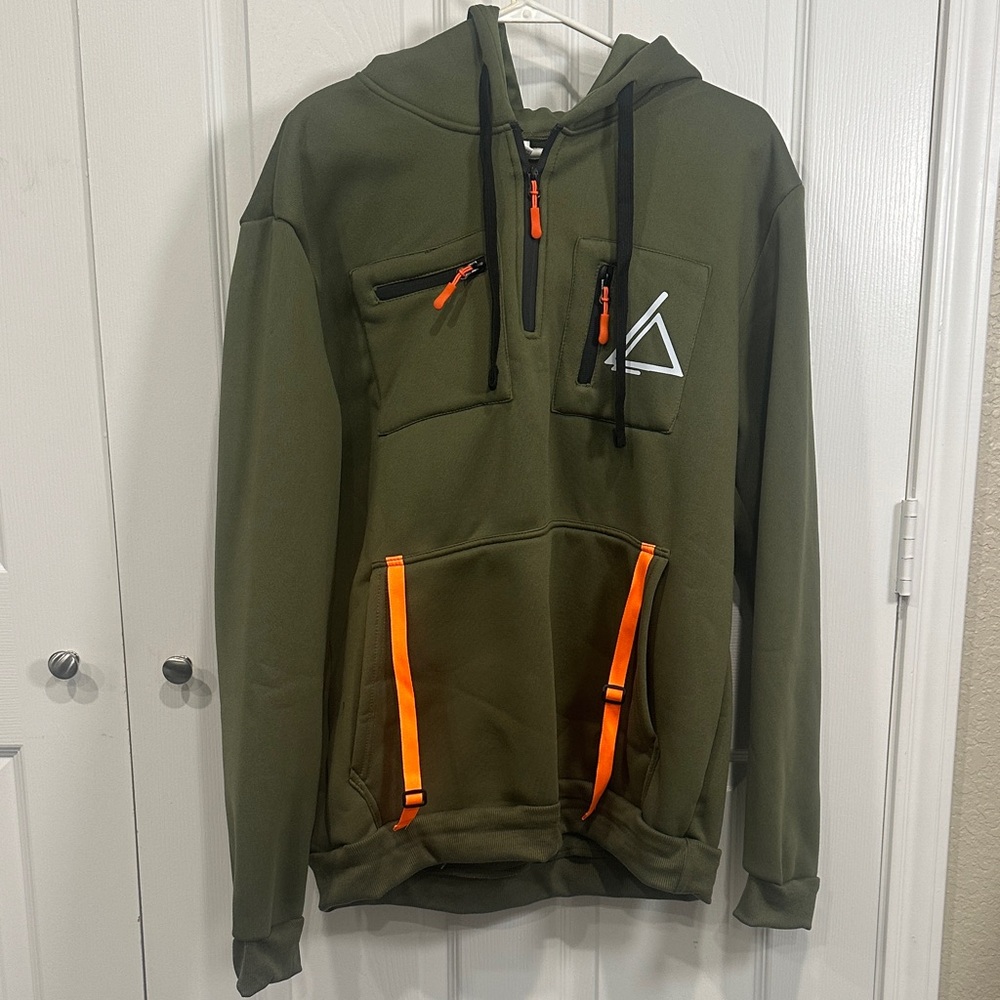 Olive Green Hoodie with Orange Accents